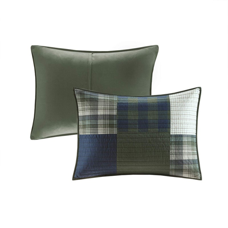 Woolrich John Rich & Bros. Woolrich Mill Creek Reversible Quilt Set - Cottage Styling Reversed to Solid Color, All Season Lightweight Coverlet, Cozy Bedding Layer, Matching Shams, Oversized King/Cal King, Plaid Green 3 Piece - Image 5